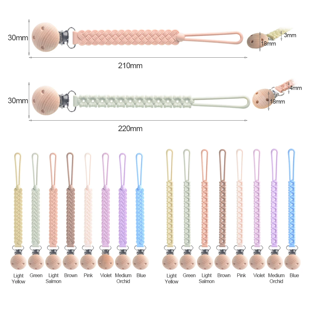 New Design Wholesale BPA Free Pacifier Metal Clip Soother Chain Silicone Teething Baby Pacifier Wooden Clips for Kids