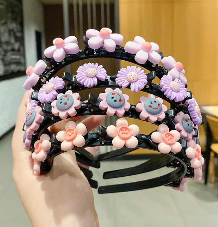 Girl Sweet Princess Hairstyle Hairpin Double Layer Cartoon Headbands with Clips Twist Plait Hair Tools Fashion Headbands for Kid