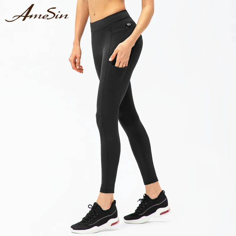 Full Length Towel Hanger Side Pocket And Bottle Draw String Pocket Tights Gym Leggings for Women