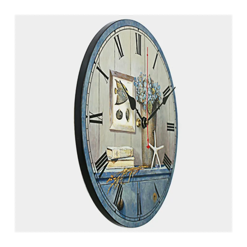 14 inch Promotion classic cheap wooden wall clock cock retro American style for farmhouse living room decoration