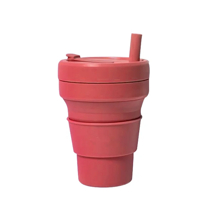 Manufacture coffee eco friendly reusable silicone collapsible travel cup with straw