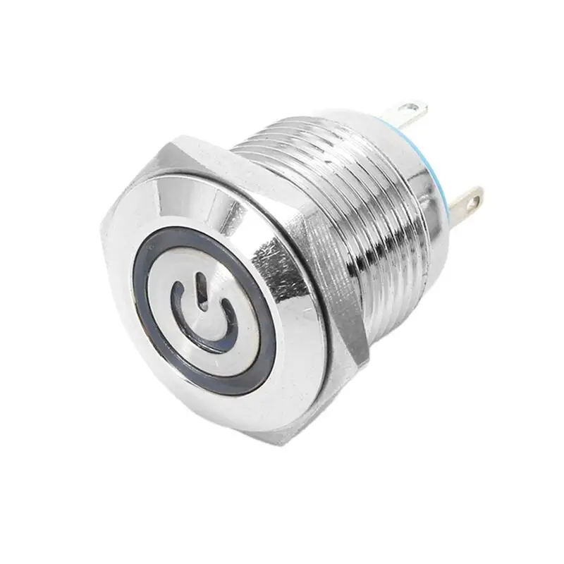 16mm Power symbol light led 4 Pins Flat 12V mini on off switches micro Metal Waterproof Momentary Push Button Switch