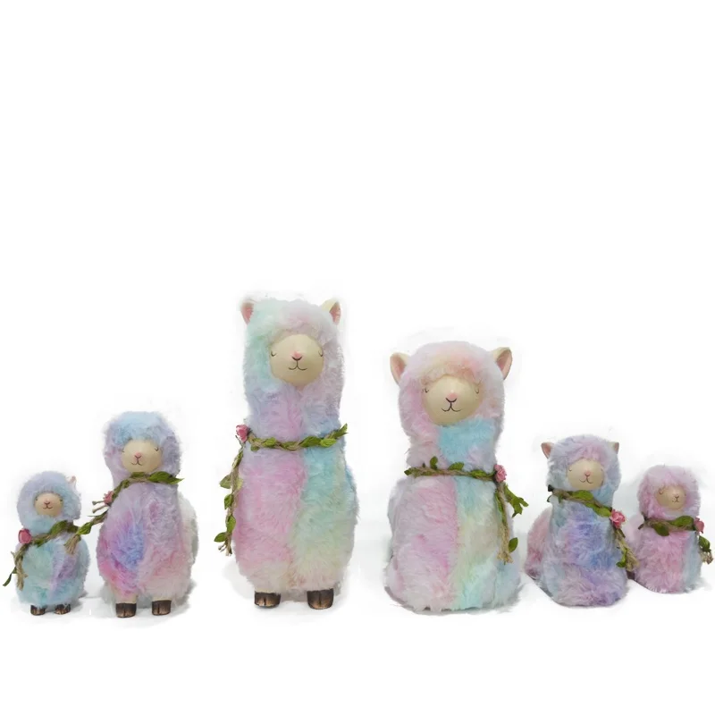 
Creative custom home gifts colorful pottery plush Alpaca statue indoor home decor 