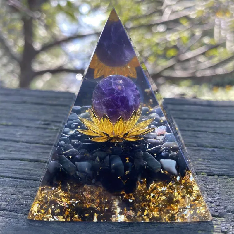 Orgone Pyramid Healing Kit With Gold Lotus Clear Quartz Rose Amethyst Bead Emf Protection Reiki Energy Generator Chakra Healing