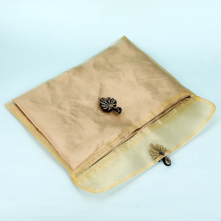 Chinese style small custom Chinese knot Botton organza flip over bags with custom logo for gift