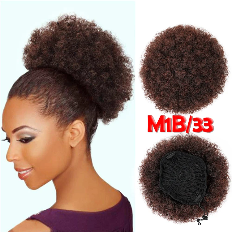 Шиньон для хвоста с высокой накладкой, шиньон для пучка волос, кудрявый шиньон для афро-кудрявых волос, синтетический шиньон с кулиской для хвоста