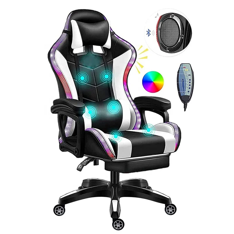 2022 Factory Wholesale Massage Office Chair LED Light RGB Gaming Chair With Speakers