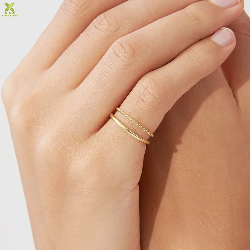 Minimalist thin gold twist midi stacking rings set for women