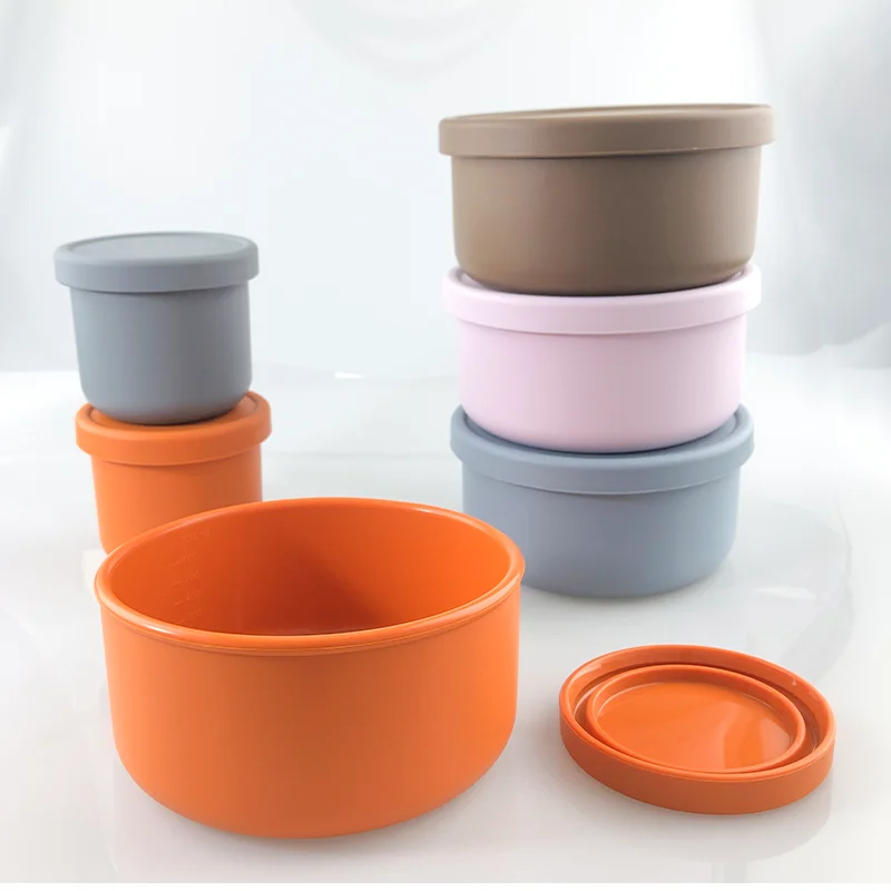 Reusable Round Children Silicone Lunch Box with Lid Durable Leak Proof Lunch Box Kitchen Food Storage Snack Bowl