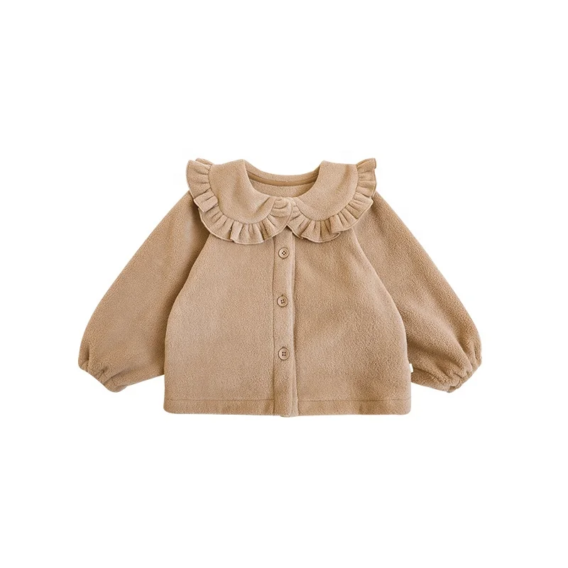 Q2735/knitted girls long ruffle sleeves shirts thick fabric pure cotton girl autumn coat peter pan collar shirts for baby girls