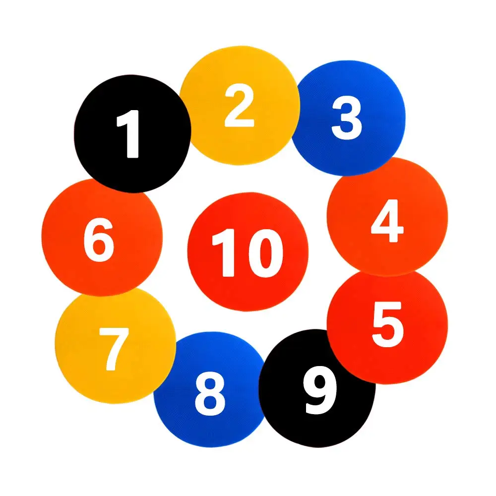 10pcs Colorful Poly Spot Markers Anti Slip 9 inch Floor Spot Markers Carpet Markers Sitting Spots Set for Drills Training Soccer