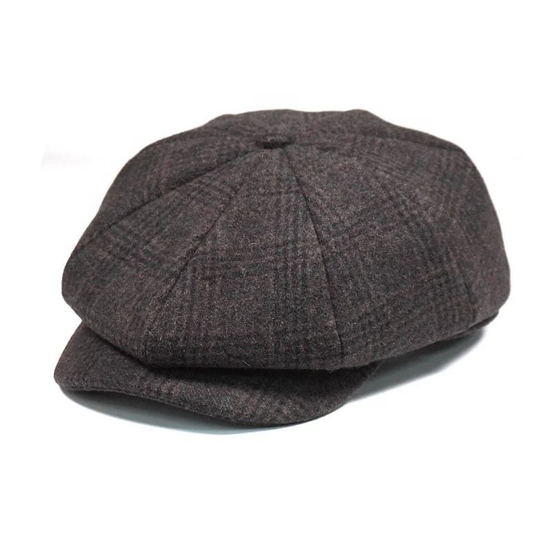 Men Wearing Black Grey Wool Fabric Irish Beanie Beret Cap Ivy Newsboy Hat