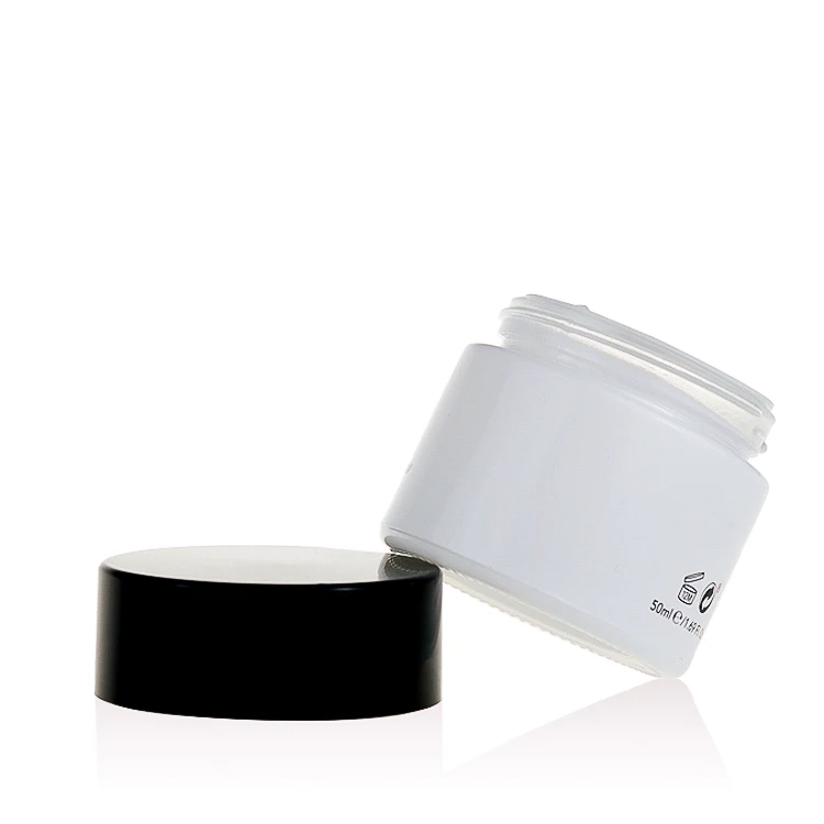 luxury cosmetic 2oz 60ml opaque white glass jar with black lids 5g 10g 20g 50g 100g 200g clay mask glass jar for cream