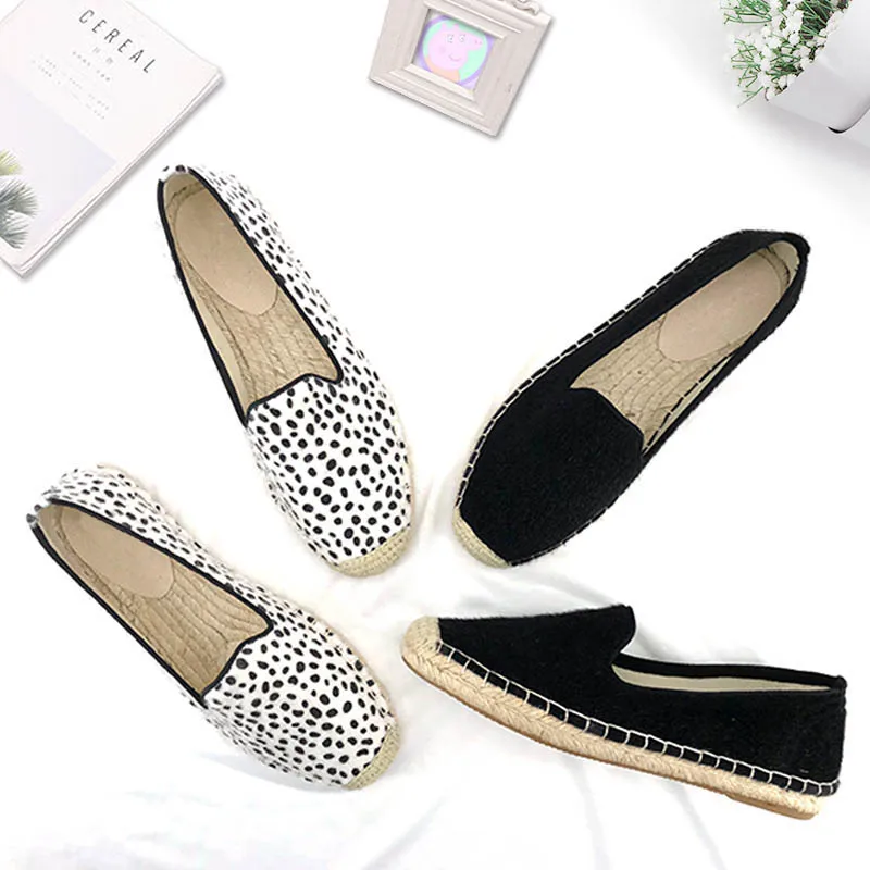 Wholesale  New style fashionable Casual closed toe flat slip on soft jute sole canvas casual espadrilles shoes for women