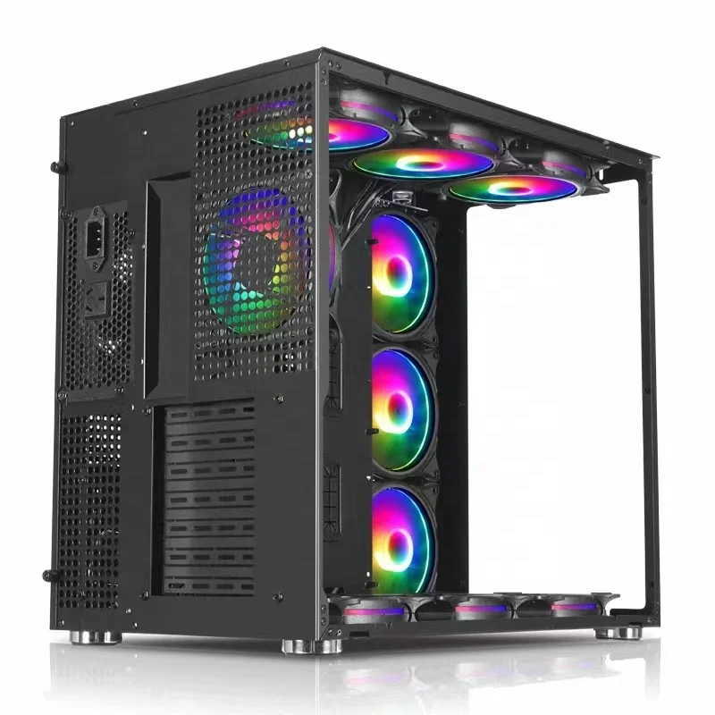 2022 Well Designed Vertical Graphic Cards Plug-in Super ATX Gaming Computer Case/Full View Cool Gamer PC Chassis with RGB strip
