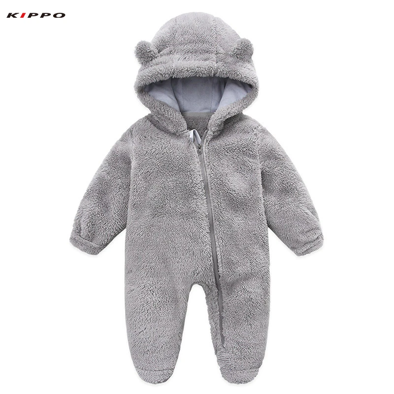 Kippo children Warm Fleece  Rompers Winter Autumn Baby Jumpsuits HoodedFooted Toddler Overalls for Girls Boys kids bodysuit