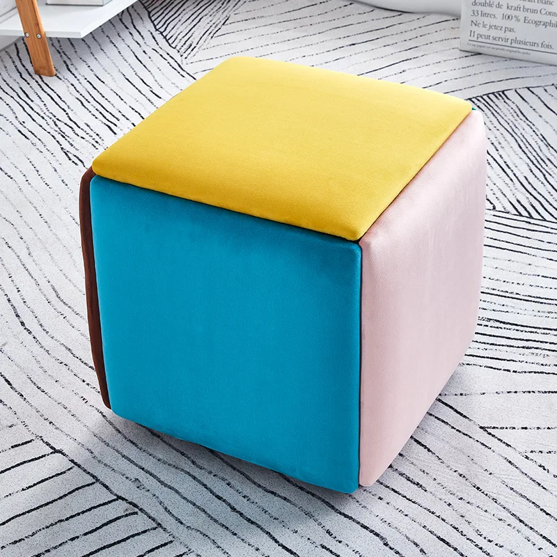 HOMEMORE 5 in 1 organized modern square small telescopic padded velvet leather box ottoman wheel stool for living room