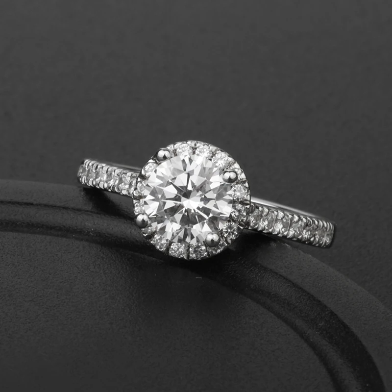 custom 925 silver jewelry wedding classic diamond rings for sale halo round cubic zirconia woman engagement 18k gold plated