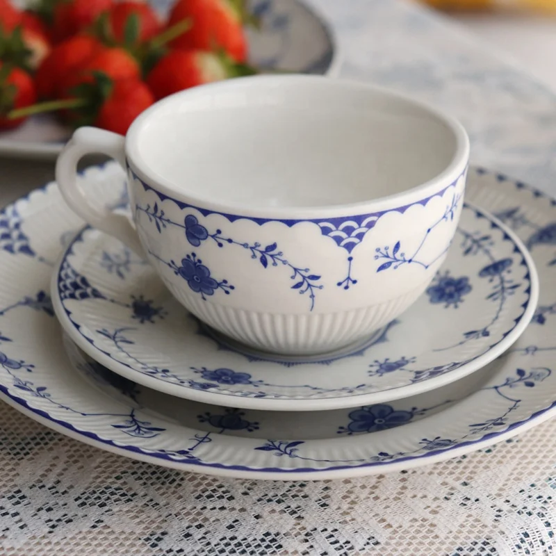 Flower Porcelain Plates and Dinnerware Factory Wholesale Blue Plate Dish Cheap Ceramic Plate Bowl Saucer Porcelain Enameled