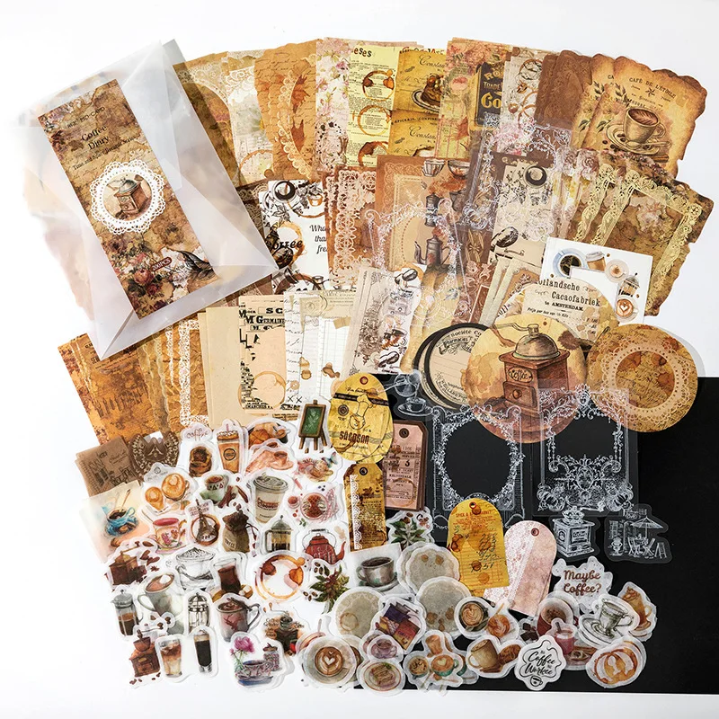 200pcs/pack Sample Data Space-Time Handwriting Series Artistic Retro Style Notebook DIY Decorative Collage Base Paper 4 Models