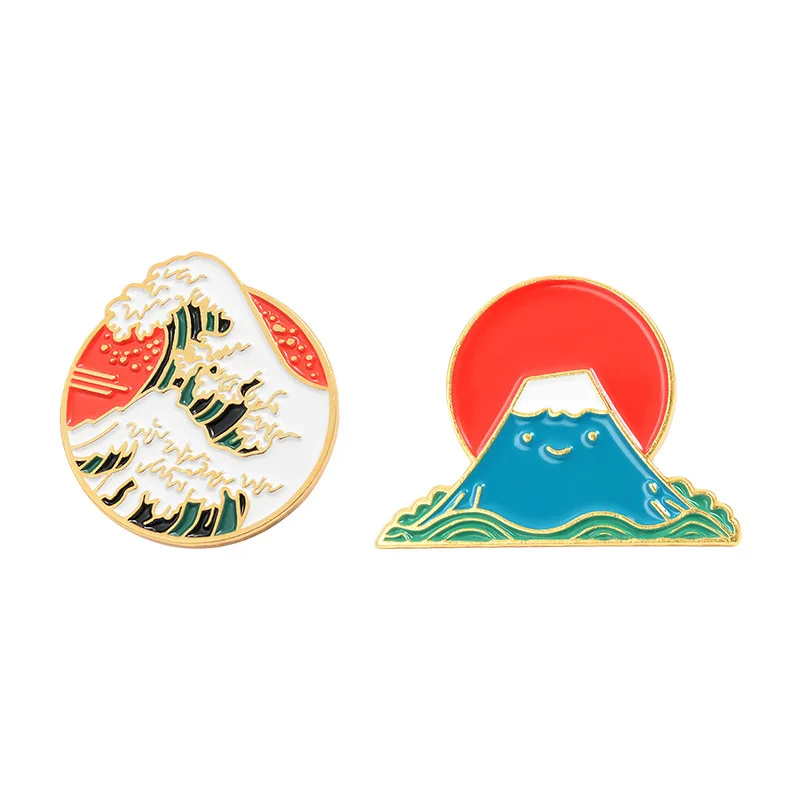 Japan Style Ocean Mount Fuji Alloy Enamel Brooch Pin for Women Men Gift