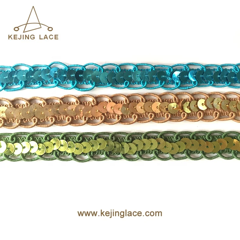 RPET Shiny Sequin Lace Trim Ribbon for Festival Christmas Decoration Dancing Dresses Wholesale Crochet Stretch Sequin Lace