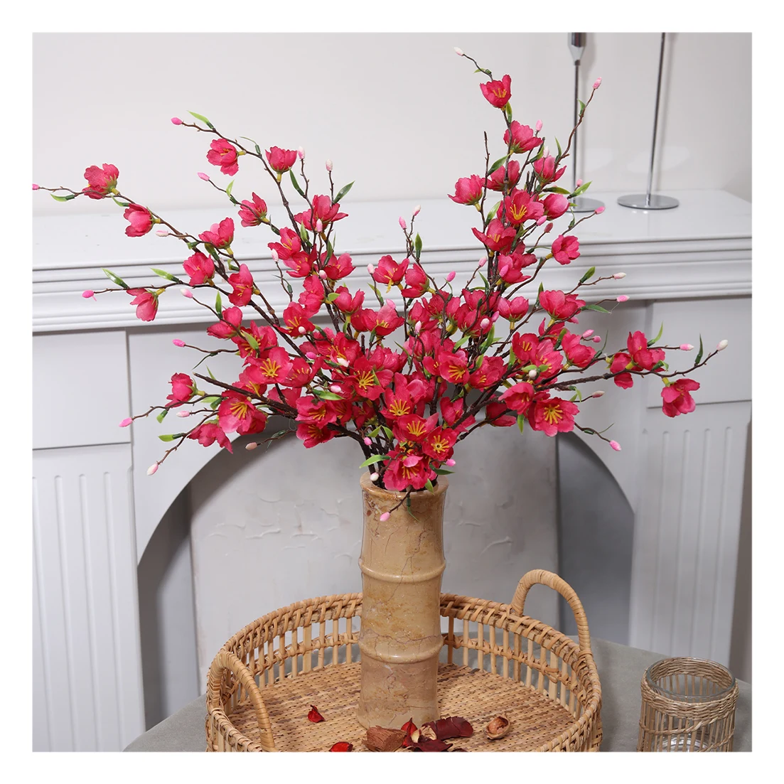 LY-010696 Wedding Table Centerpieces Small Branch Artificial Peach Cherry Blossom Flower For Indoor Decoration