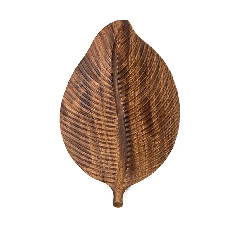 Factory Customized Creative Leaf Shaped Wood Fruit Serving Platters Appetizer Dishes Food Serving Tray Premium Wooden Plates Set