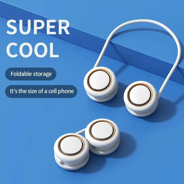 Cross-border folding leafless hanging neck fan usb Mini Lazy Person Portable Creative Student outdoor hanging neck fan