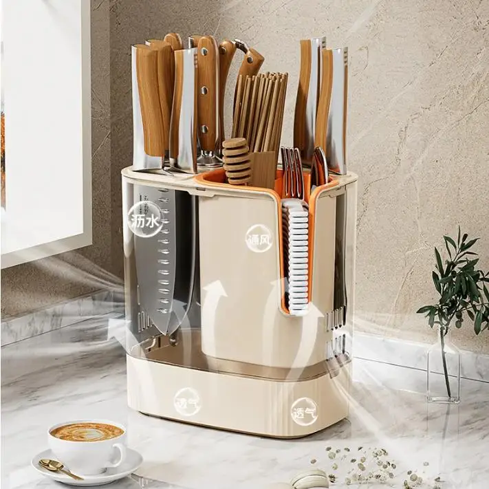 New Kitchen Knife Holder Multi-function Cutter and Cutlery Drainer Rack PP Space Saving Kitchen Utensil Organizer Rack Carton 20