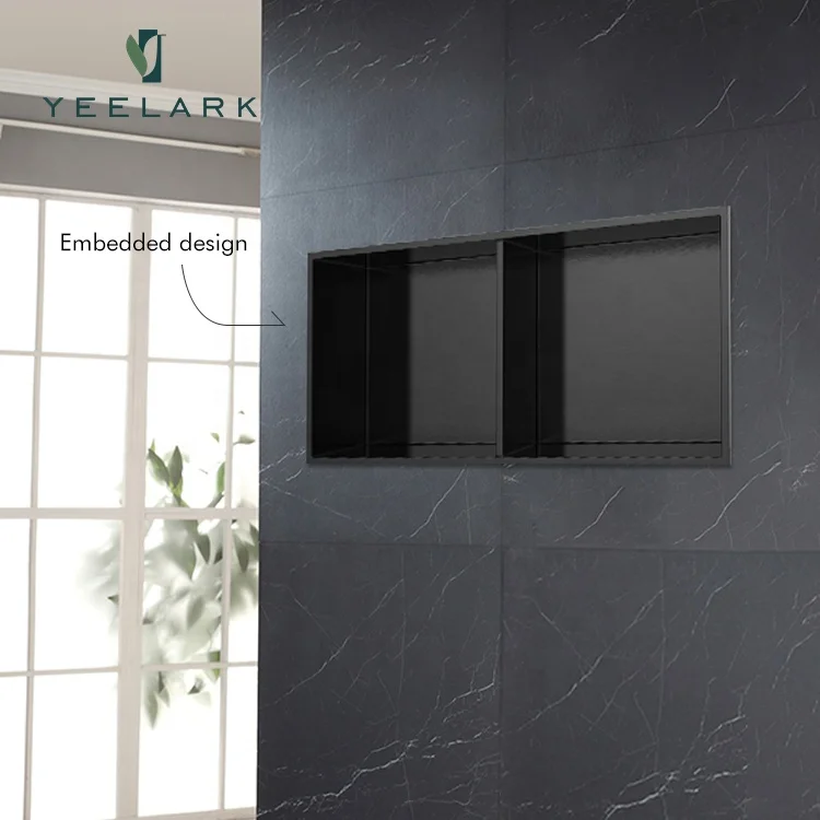 EDM/OEM New Style Hot Selling Luxury Brushed Gold Cabinet Wall Insert Double Bowls 304 Stainless Steel Bathroom Niches