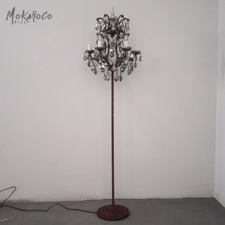 
19th c. rococo iron & crystal floor lamp smoke gray crystal lamp decoration and lanterns of restoring ancient floor lamp 
