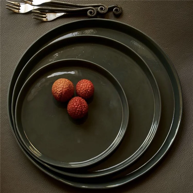 Various sizes square shape grey cheap ceramic food serving plate for hotel restaurant