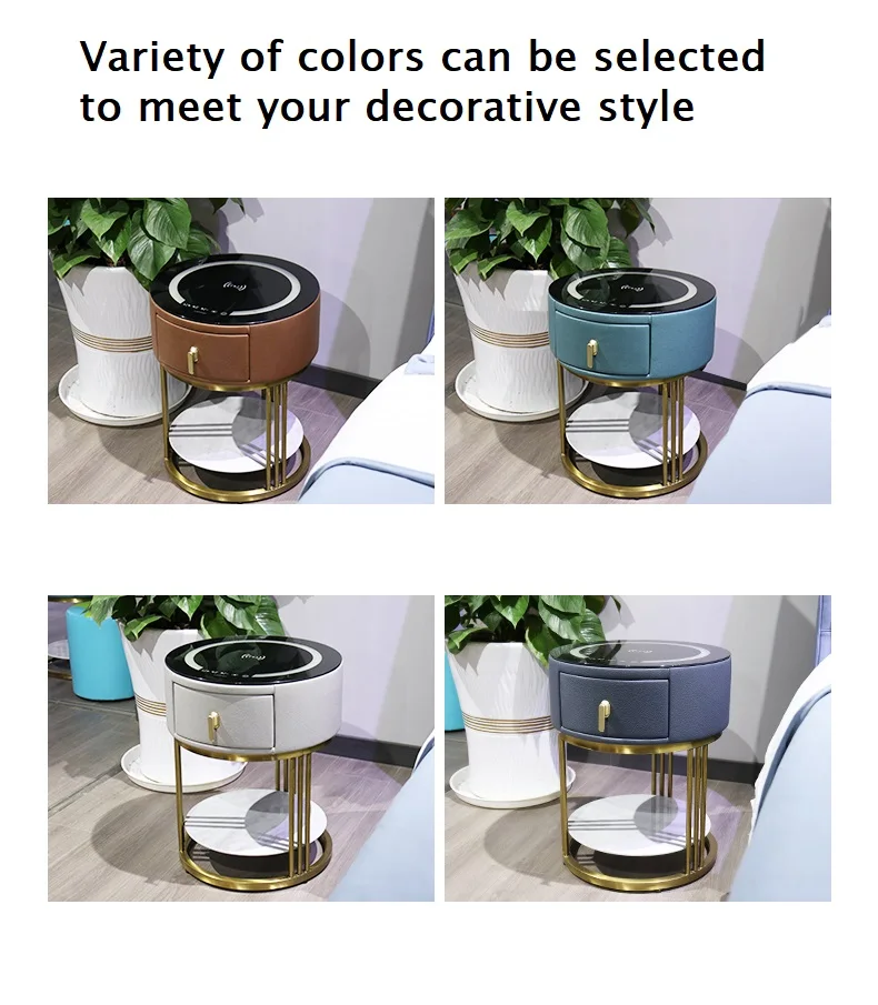 Modern simple multi-function round bedside table with wireless charging color light Bluetooth speaker