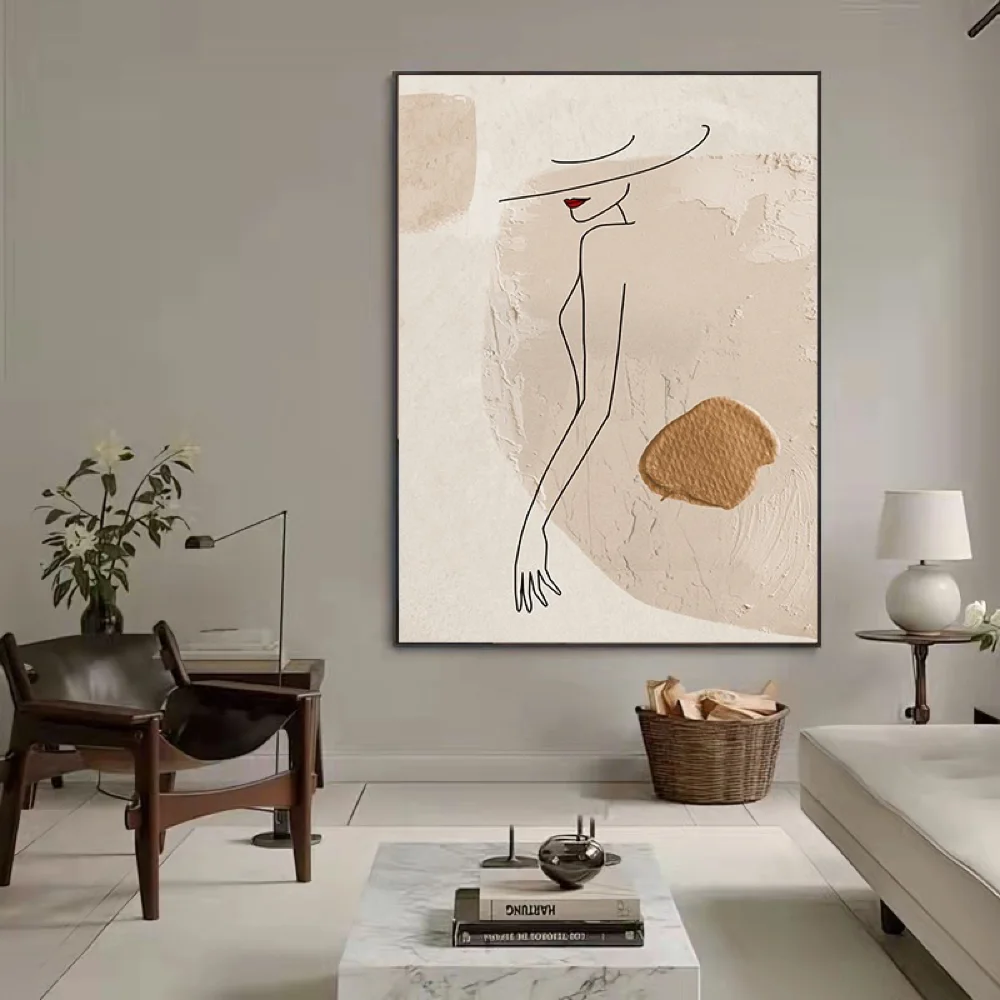 Drawing in the living room ins style Randy simple background wall decorative painting light luxury high sense floor painting