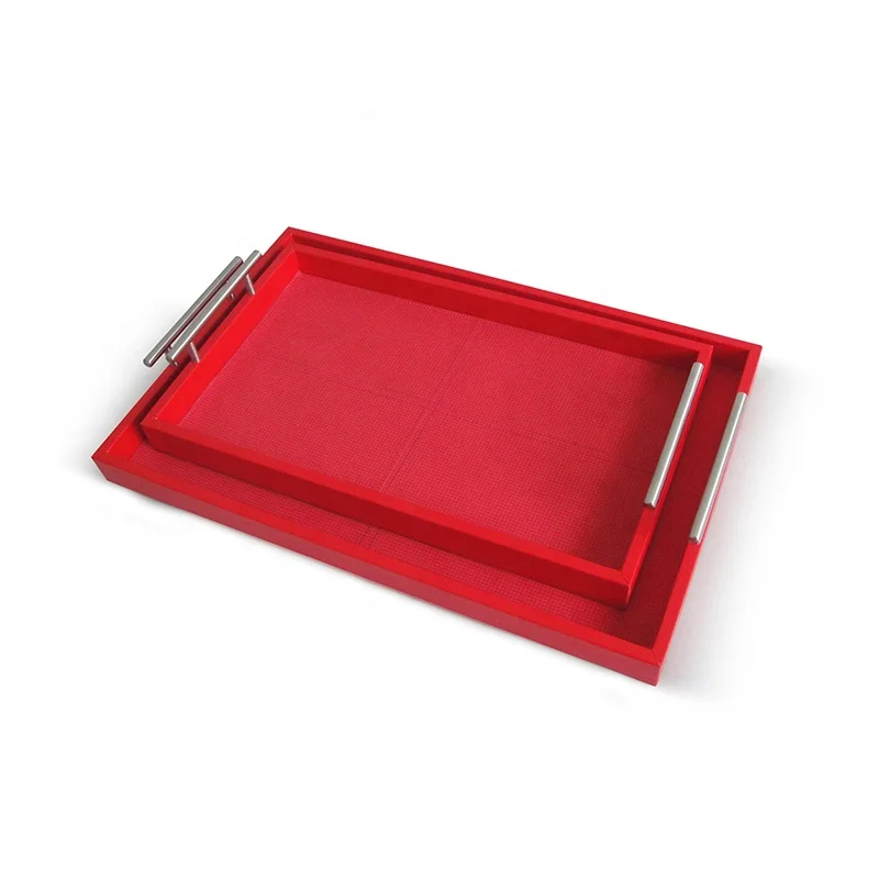 Leather metal handle restaurant cheap serving trays