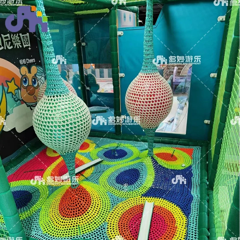 Small Commercial Use Indoor Playground Set for Kids Includes Wooden Climbing Nets and Nylon Play Area Kid-Friendly Game
