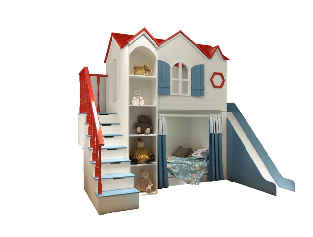 Sample provided furniture modern solid wood single bed children bunk bed with ladder cabinets and slide
