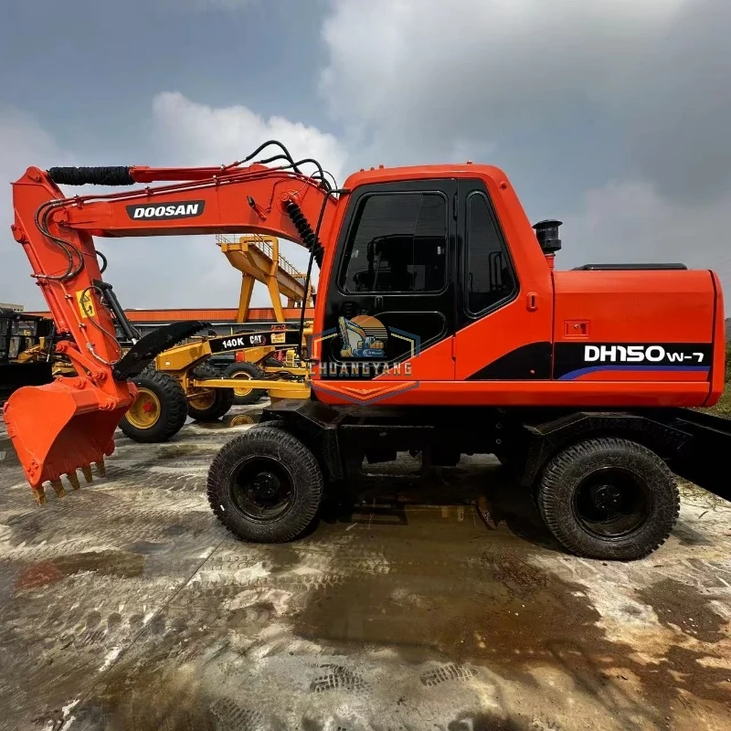 DOOSAN DH150 Wheeled Excavator Mini 15 Ton High Brand Used Bobcat Machine Secondhand Cummins Engine Dozer 10 Ton Low Price Pump