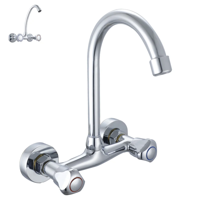 SPRING SUMMNER Dual Handle Wall Mounted Brass Kitchen Mixer Taps Chrome Cold And Hot Water Kitchen Sink Faucets