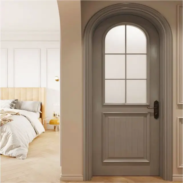China top manufacturer custom arched french door for bedroom double interior wooden arched doors with clear glass