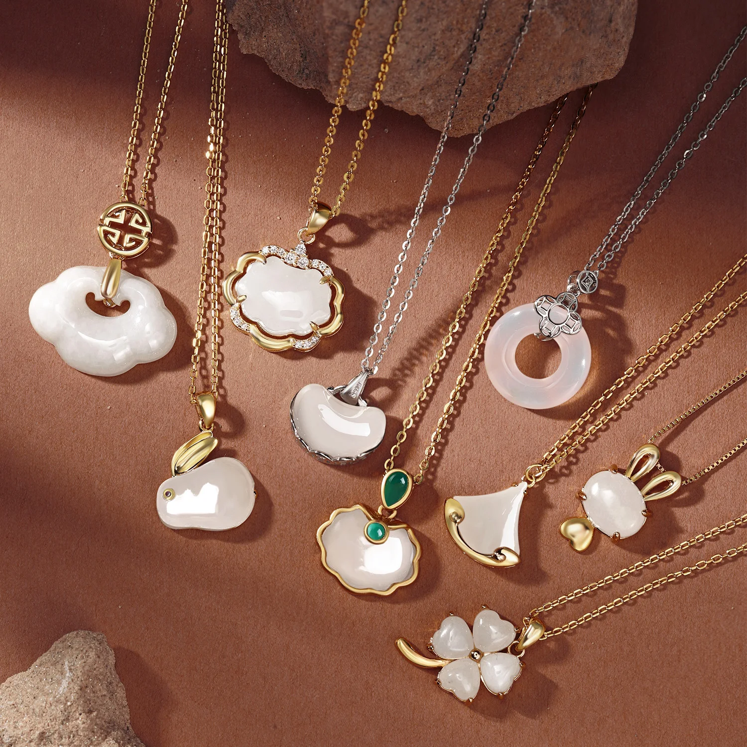 S925 Sterling Silver 18K Gold-Plated Hotan Jasper Fine Exquisite Lucky Four Leaf Clover Clover Pendant Necklaces For Women Lady