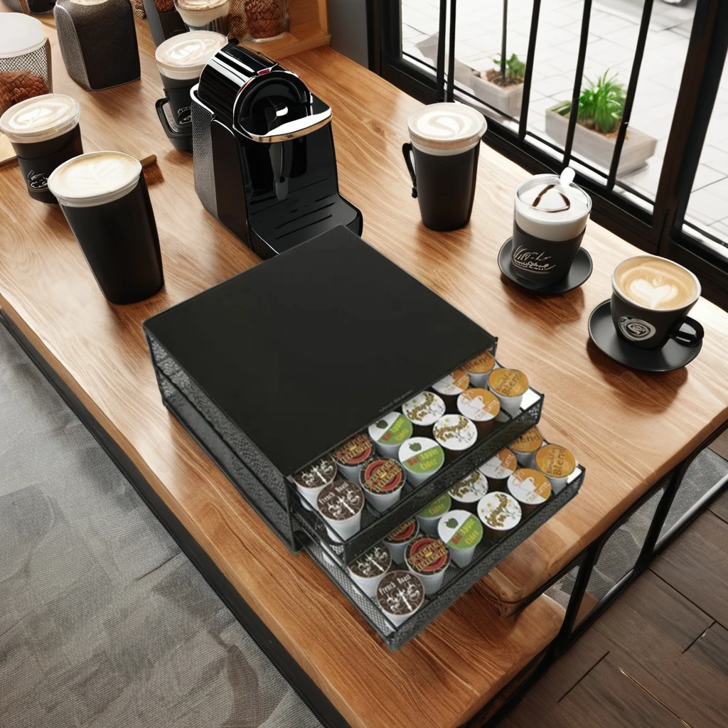 72 Pods K Cup Coffee Capsule Drawer Organizer 2 Tiers Iron Storage Drawers Metal Mesh Holder for Tools