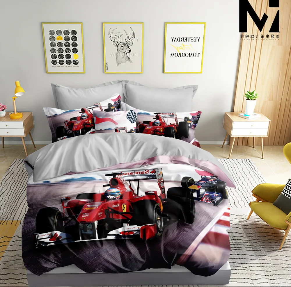 Racing Car Motorcycle pattern 3D Digital Printing Bedding set 100 Cotton/Polyester Boys Girls Kids adults duvet cover set