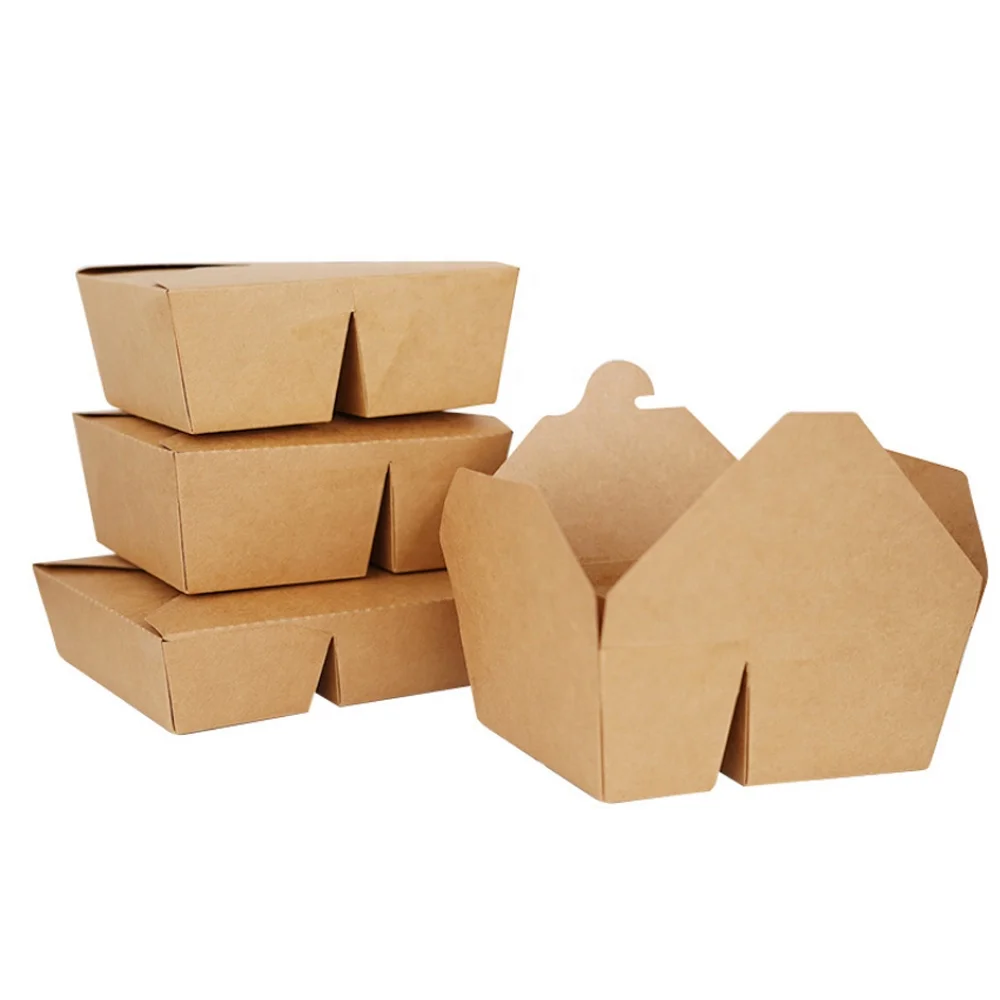Lunch Bento Food Delivery Packaging Box Biodegradable 2 Compartment Takeout Takeaway Kraft Paper Customized Sandwich Packaging