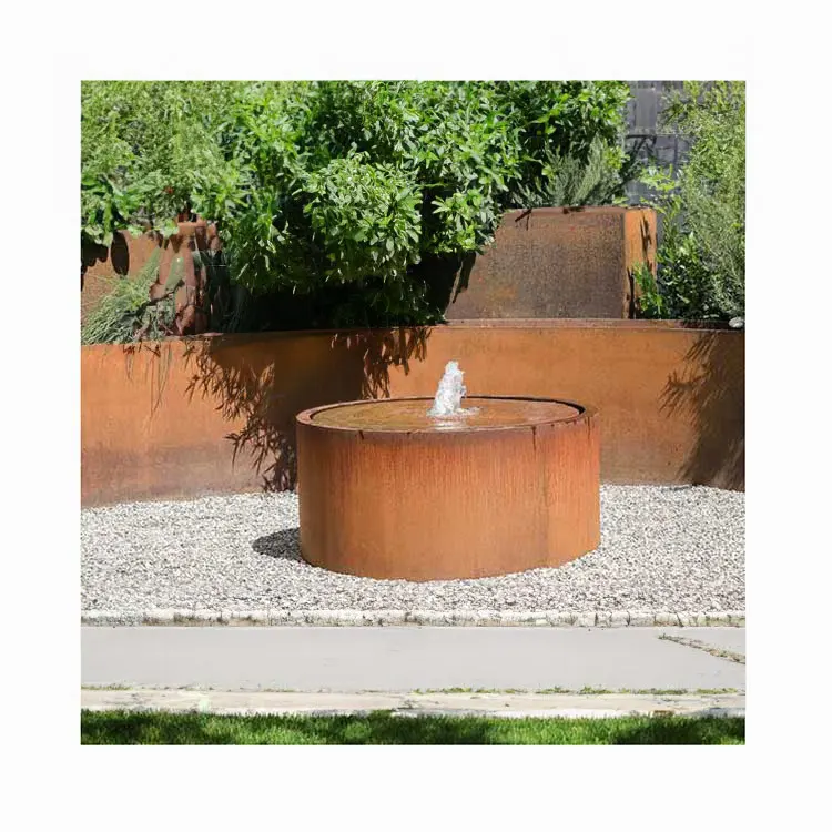 Custom Spherical Small Fountain Corten Steel Sphere Water Feature Garden Fountain