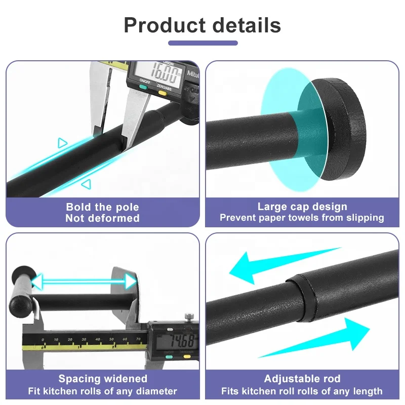 ODM/ OEM Kitchen Metal Black Paper Towel Holder Wall Mounted No Drilling Luxury Paper Roll Holder