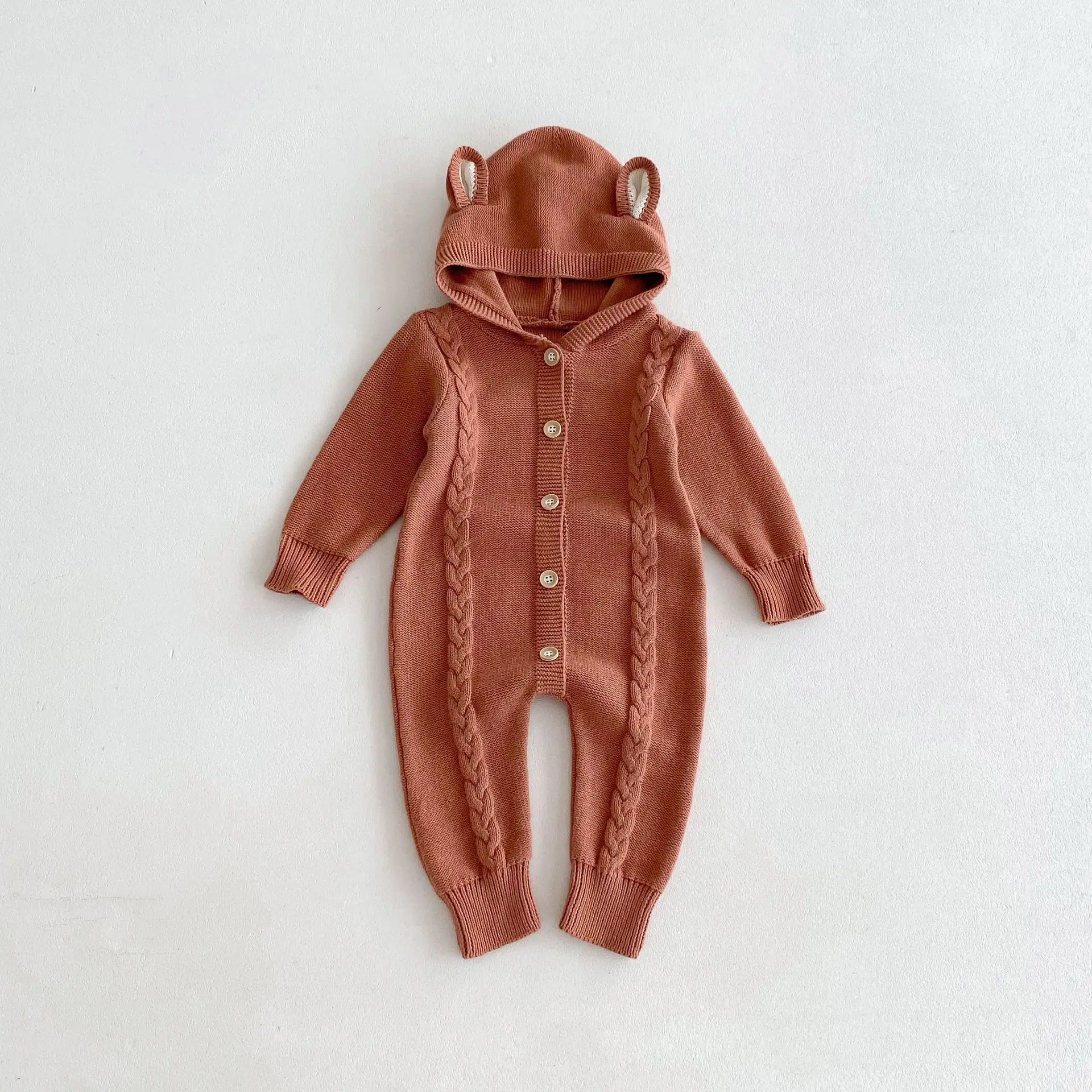 Baby clothing autumn new cotton knit sweater crawl suit cute hooded jumpsuits Ha clothes newborn baby clothes