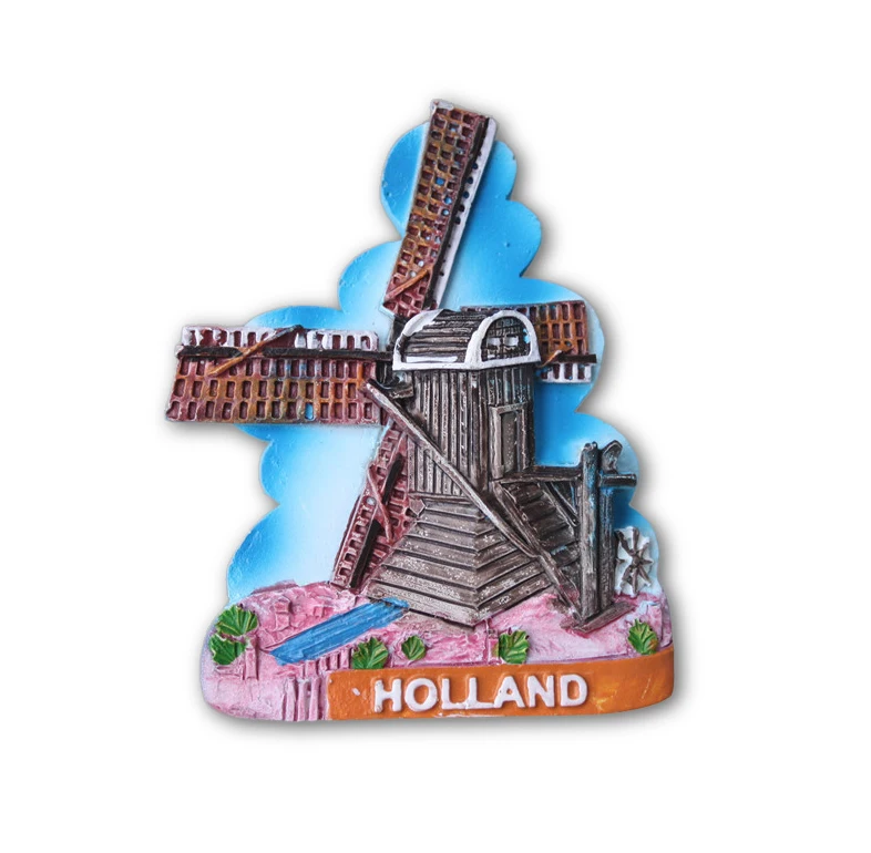 Epoxey Wood Resin Magnet Fridge Logo Custom Windmill Dutch Holland Vintage Souvenir Store