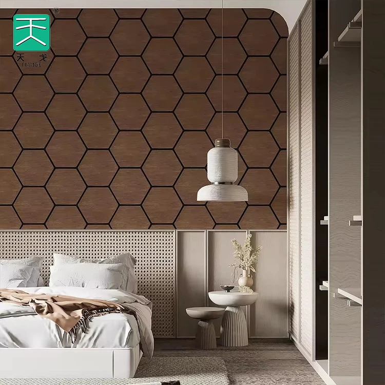 TianGe Polyester Fiber Diy In Wood Wool Soundproof Wall Veneer Hexagonal Acoustic Absorption Panel Board Plates